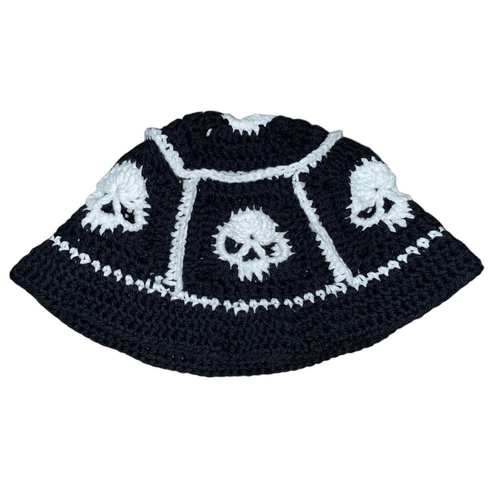 Handmade Crochet Skull Bucket Hat – Toddler Size, 100% Cotton, Playful & Edgy